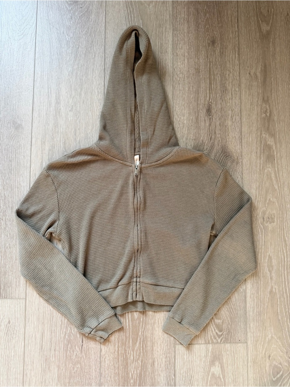 Army Green Aritzia Babaton Waffle Knit Cropped Zip Up Hoodie